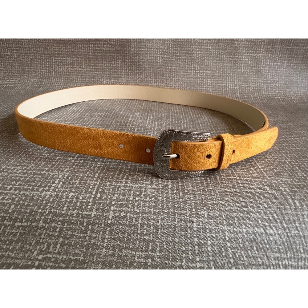 BKE Mustard Yellow Faux Suede Western Buckle Belt Small 73591